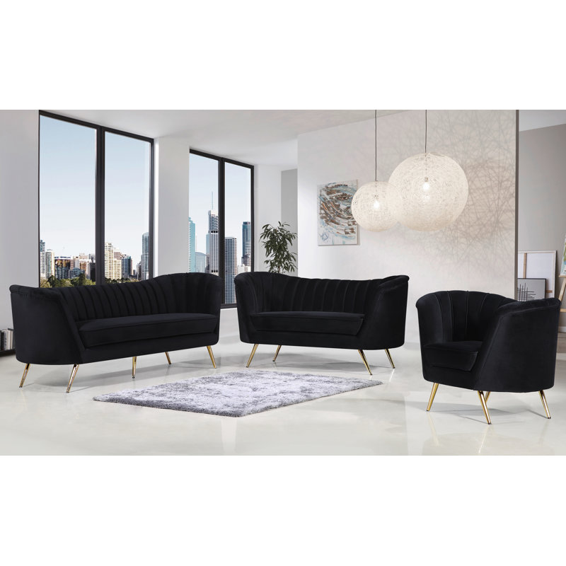 65'' Velvet Loveseat, Living Black Velvet