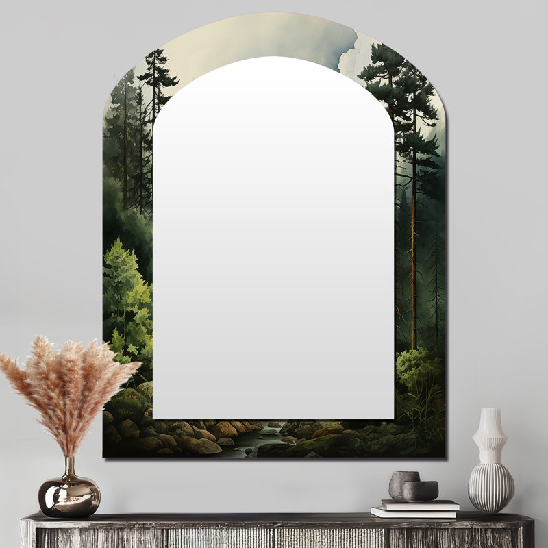 Pine Tree Forest - grand miroir en forme d'arche de pin, miroir mural décoratif asymétrique traditionnel, 43 po x 33 po