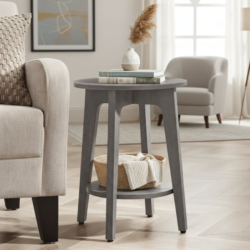 Gris fumé, table d'appoint ronde de style campagnard, petite table d'appoint d'angle pour le salon, table d'appoint à boissons simple et portable pour un usage domestique.