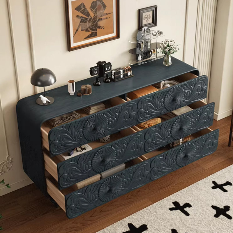 Buffet décoratif noir en bois massif, Noir, H 35,43 po x l 47,24 po x P 15,75 po