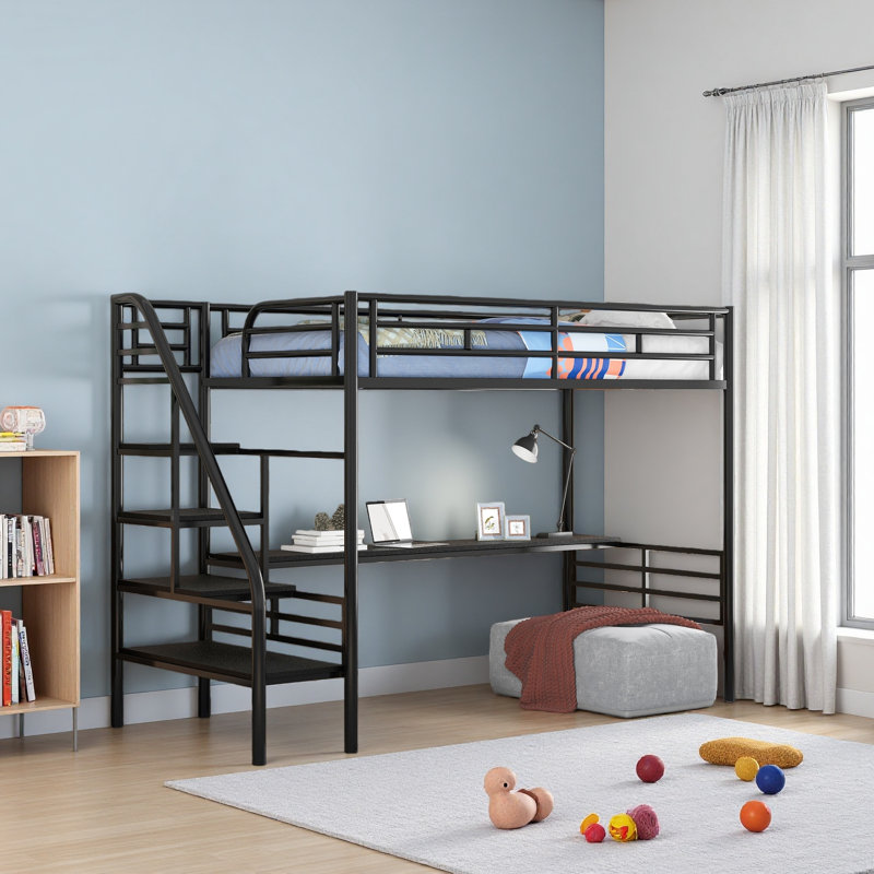 Structure de lit mezzanine en métal avec bureau, aucun sommier nécessaire, simple