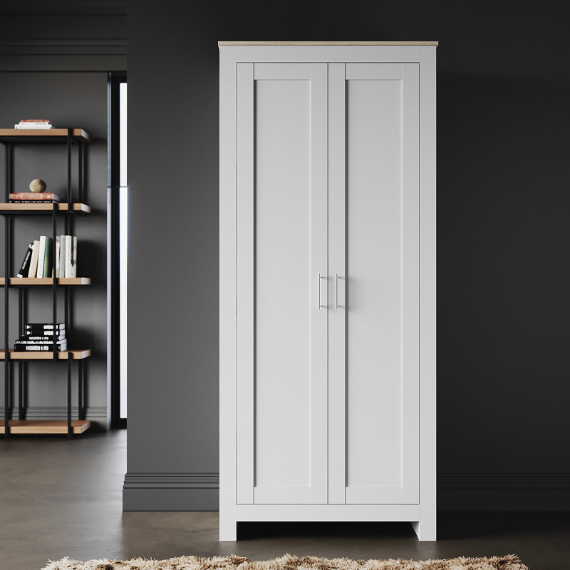 2 Door Manufactured Wood Wardrobe, White/Oak