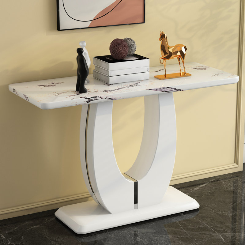 Table de salle à manger rectangulaire contemporaine blanc brillant pour chambre à coucher, bistro, maison - 48,64 po x 17,81 po x 29,88 po Bureau étudiant délicat, bureau de jeu 48,64 po x 17,81 po