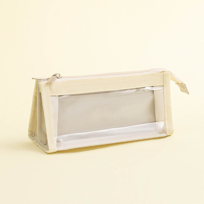 Sac à crayons transparent en maille transparente, Beige