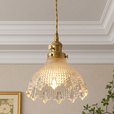1-Light E26 Base Polished Brass Metal and  Flower Pendant Light, Adjustable Height, Dimmable, ETL Listed