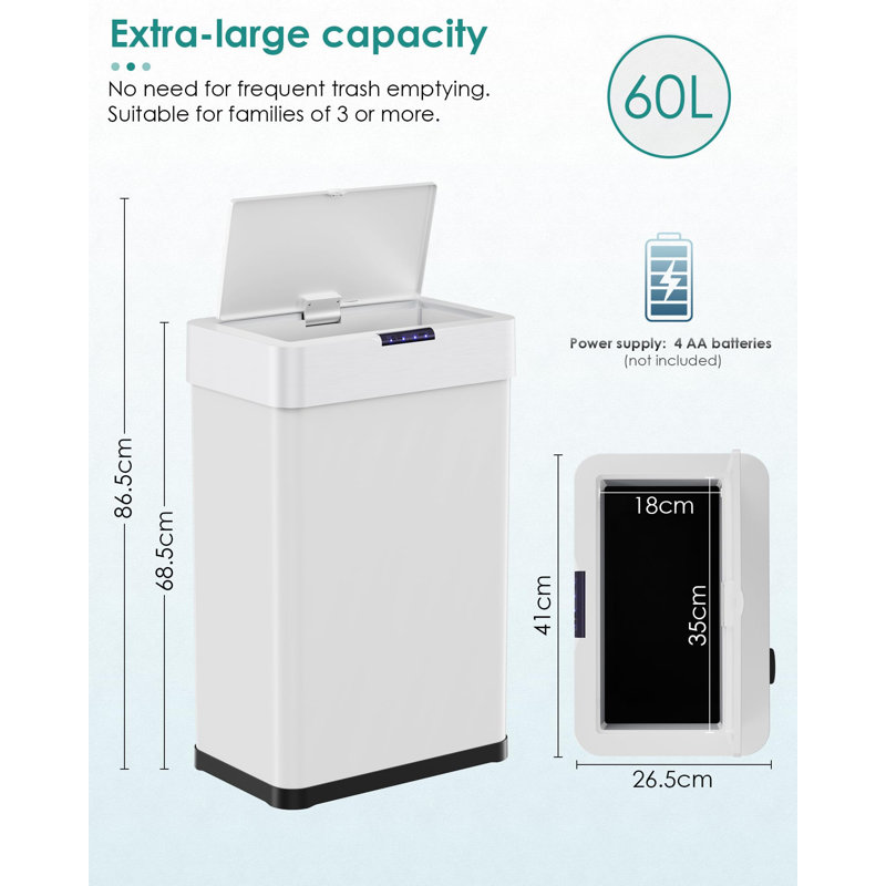 Stainless Steel Motion Sensor Kitchen Trash Can, 68.5cm H x 41cm W x 26.5cm D, White, 60