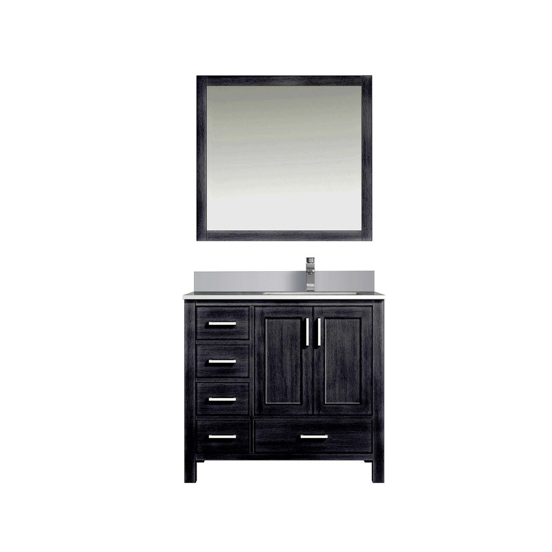Meuble-lavabo de salle de bain 36 po X P 22 po D, dessus en quartz décalé à droite, ensemble de robinet et Miroirs