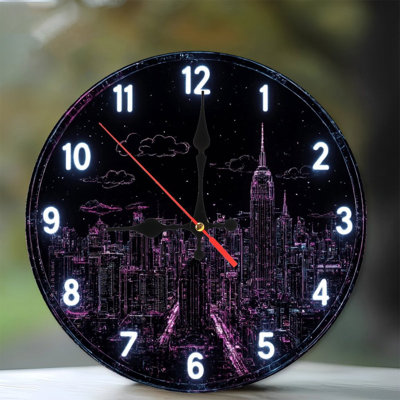 Neon effect Cityscape Clock Face