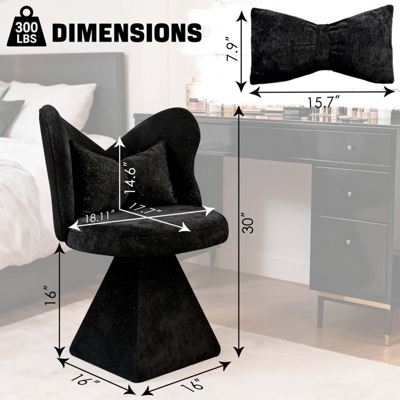 Fauteuil de coiffeuse avec dossier papillon, Noir