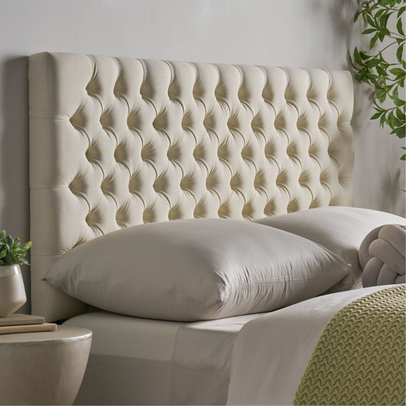 Strong And Fashion-Forward Headboard For Bed, With Diamond Tufting Contemporary Size Style, Ivory