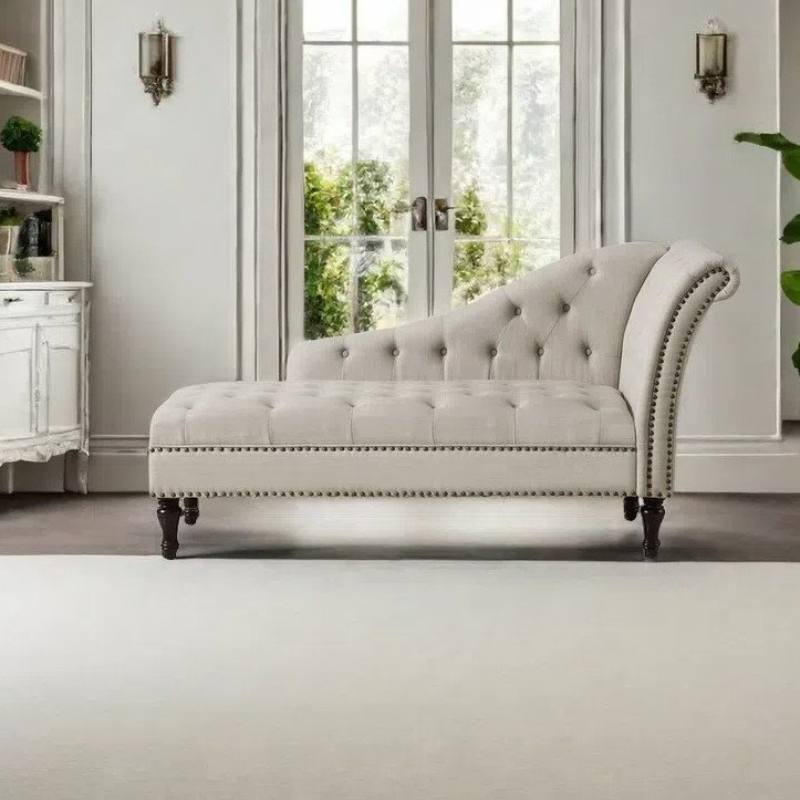 Chaise longue élégante de qualité décontractée, Blanc cassé, Orienté à droite, Noir, noir, noir, noir