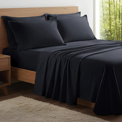 100% Organic Viscose From Bamboo Sheets Set, 300 Thread Count, 4-pc Set, Luxury Cooling Sheets, Deep Pockets - Gift-Ready Packaging, Queen Size (Black)