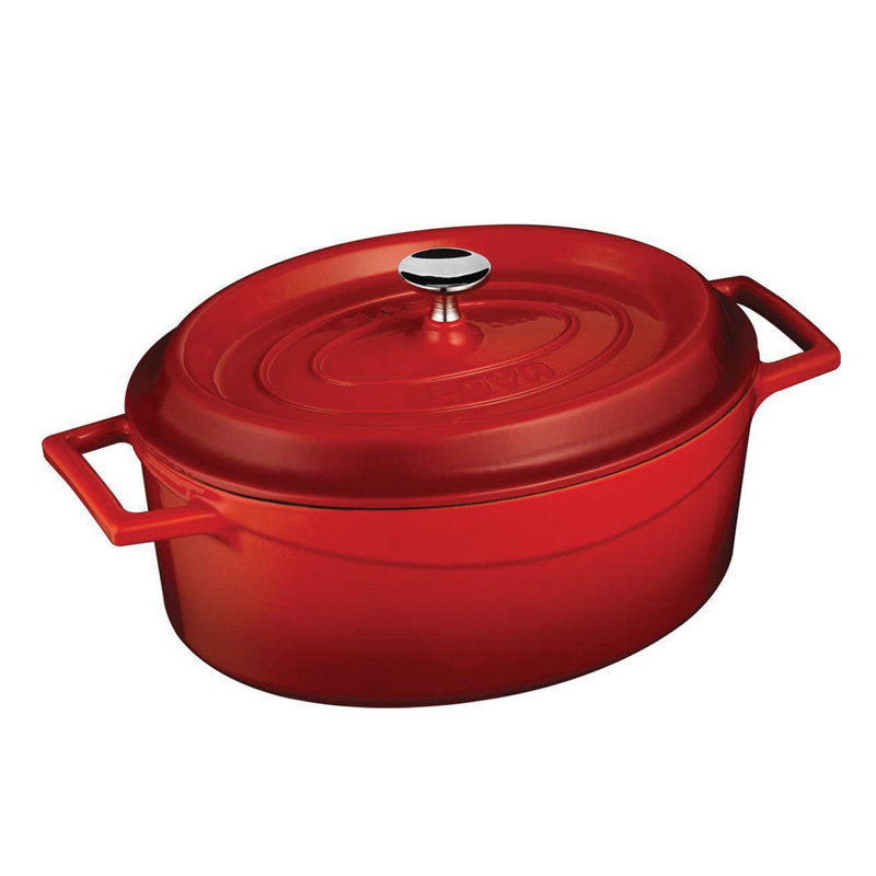 LAVA FONTAINE 6,75 pte Cocotte ovale antiadhésive en fonte émaillée, Rouge