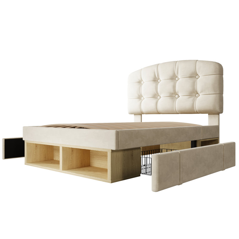 Upholstered Storage Bed, Single (3'), Beige