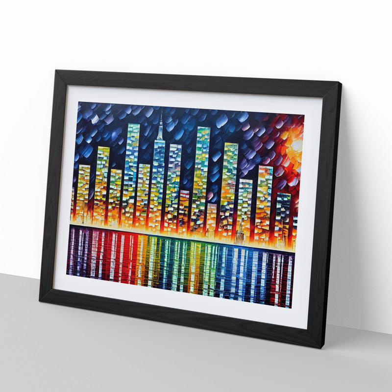 New York Painted Skyline Vol.2 - Single Picture Frame Print, Black , 46cm H x 64cm W