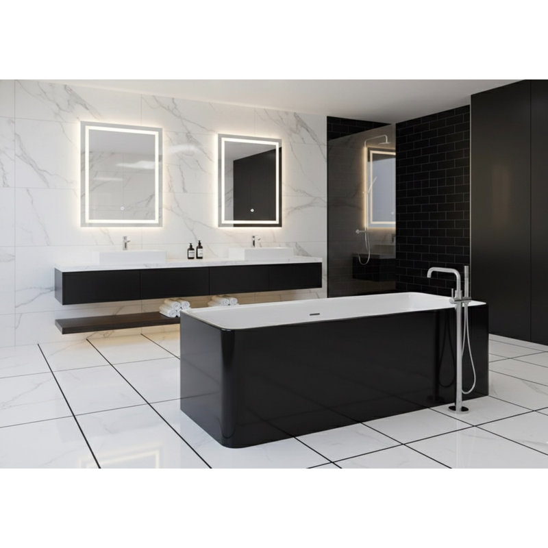 70.9” x 31.7” Deep Soaking Iron Black & White Freestanding Rectangular Bathtub , Iron/White