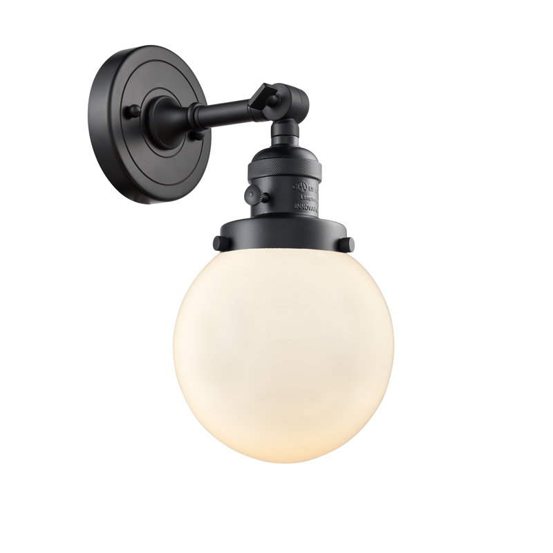 Cleorand Armed Sconce, 60 Watt Vintage Incandescent Bulb, Matte White Cased, Matte Black