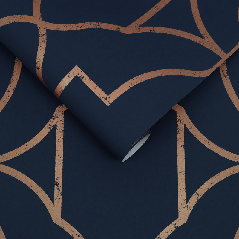 Papier peint géométrique Zita, Bleu marine