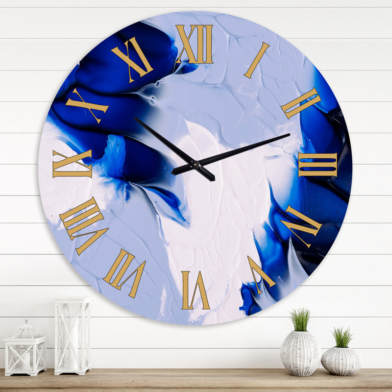 Abstrait vagues bleues, grises et blanches - horloge murale moderne, Moyenne