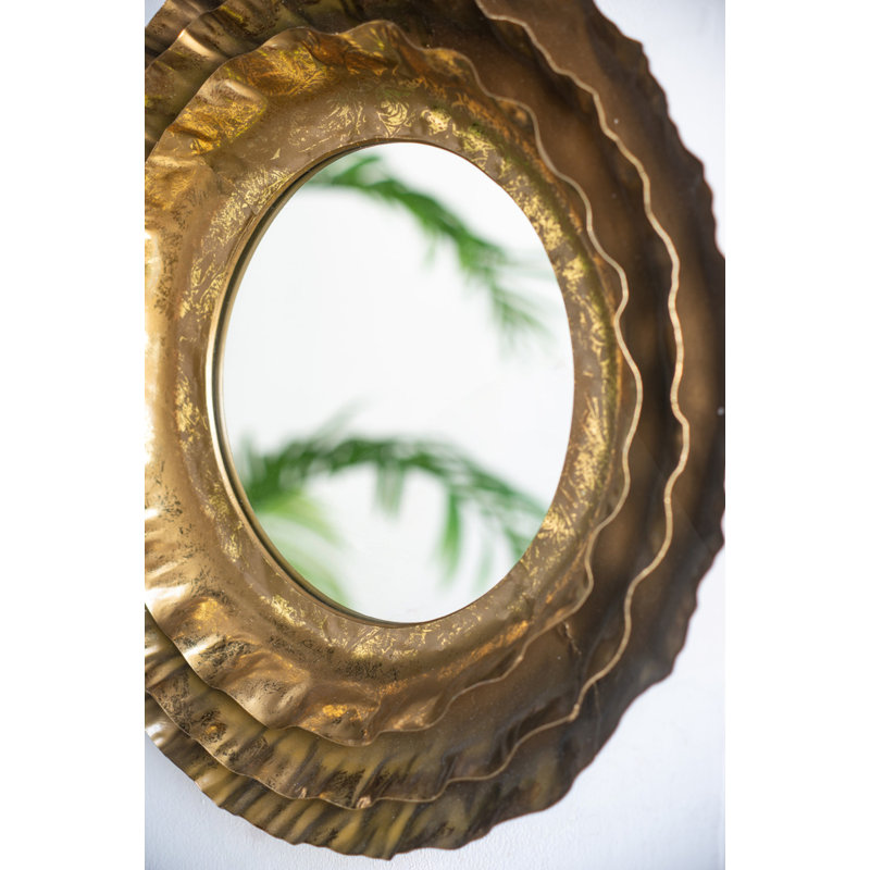 Miroir mural rond 16 po avec cadre en métal doré