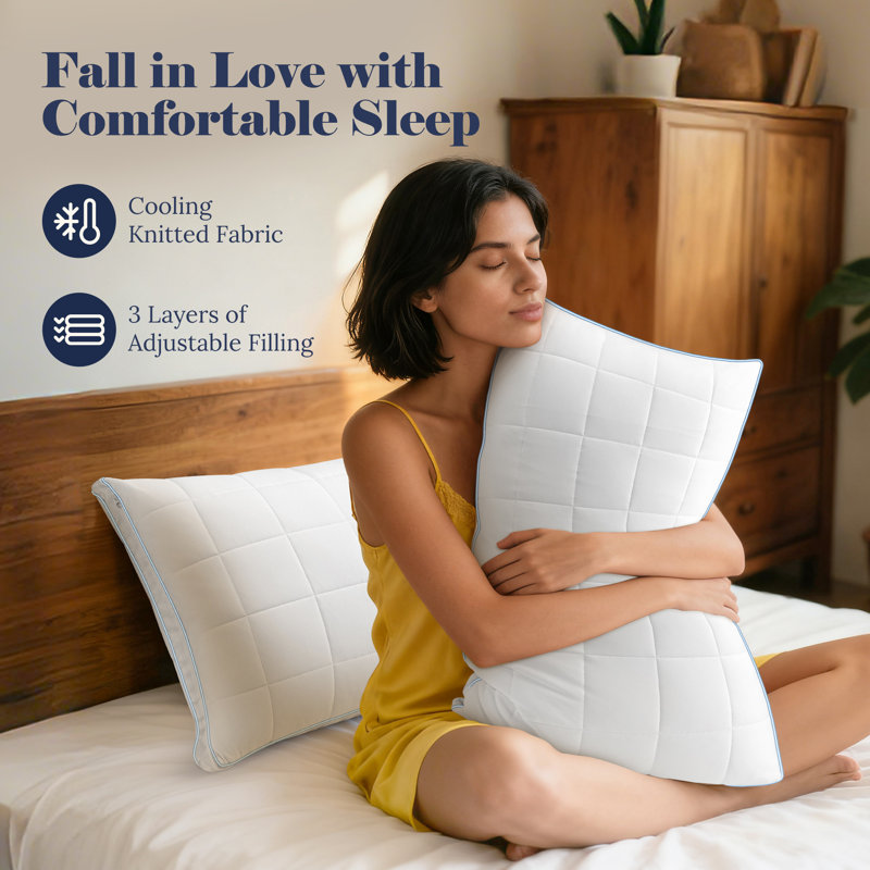 Luxury Queen Cooling Down Alternative Bed Pillows - Hotel Collection Bed Pillows & Breathable Medium Firm Microfiber Filled Pillows
