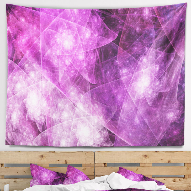 Tapisserie abstraite en polyèdre rotatif rose, H 78 po x l 92 po
