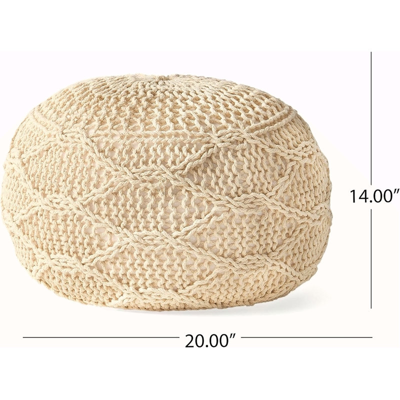 POUF EN LAINE TRICOTÉE 20 X 20, Ivoire ivoire