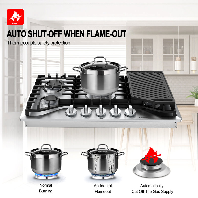 30'' Gas 5 Burner Cooktop with Dual Size Power Burner