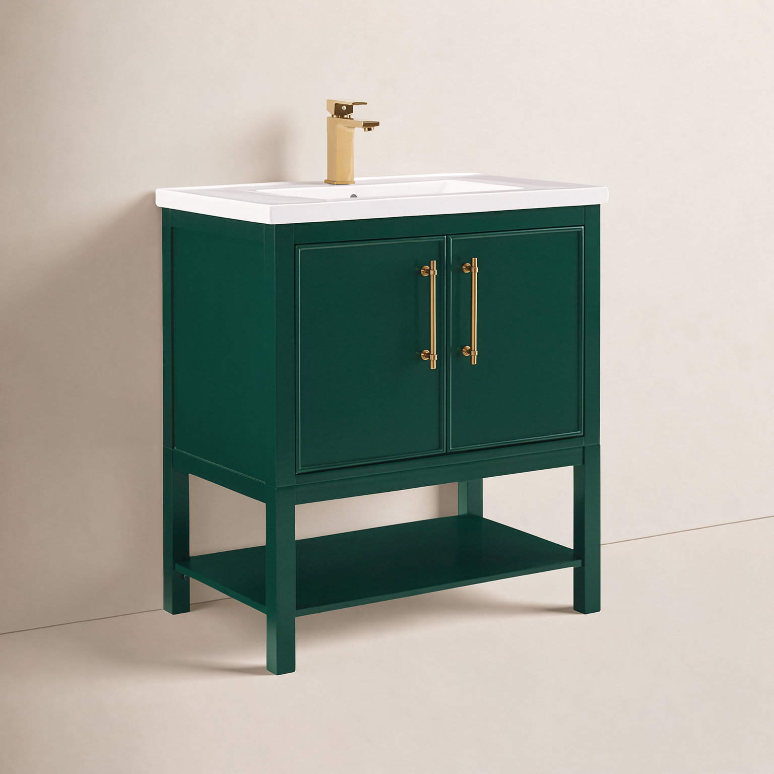 Jewell 30'' Single Bathroom Vanity, Forest Green/Antique Brass