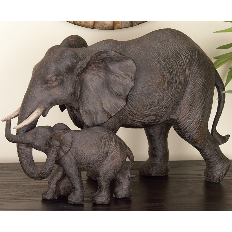 Mirrabooka Polystone Family Elephant Decorative Brown Sculpture