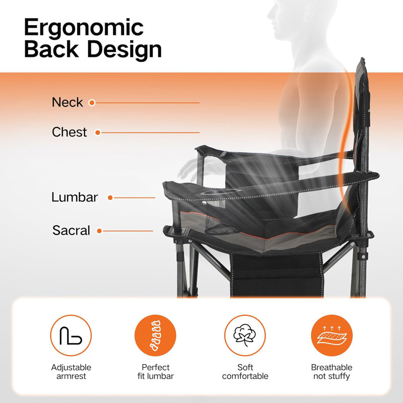 Oversized Folding Camping Chair, Heavy Duty Portable Lawn Chairs With Cooler Bag, Side Pocket & Cup Holder, Folding Chairs For Outside Support