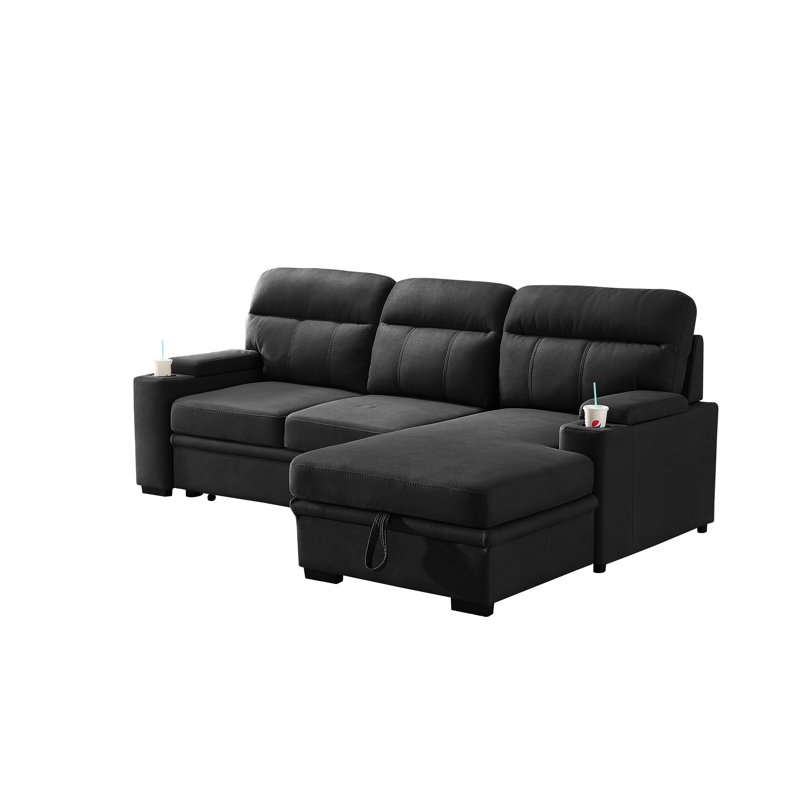 93" L-Shaped Sleeper Sectional With Storage Chaise & Cup Holders