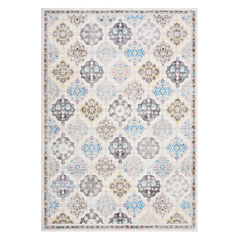 Boho Floral Checkerboard Area Rug - Washable Non-Slip Faux Wool Carpet - Ideal for Bedroom Living Room Kitchen Office Entryway Bathroom