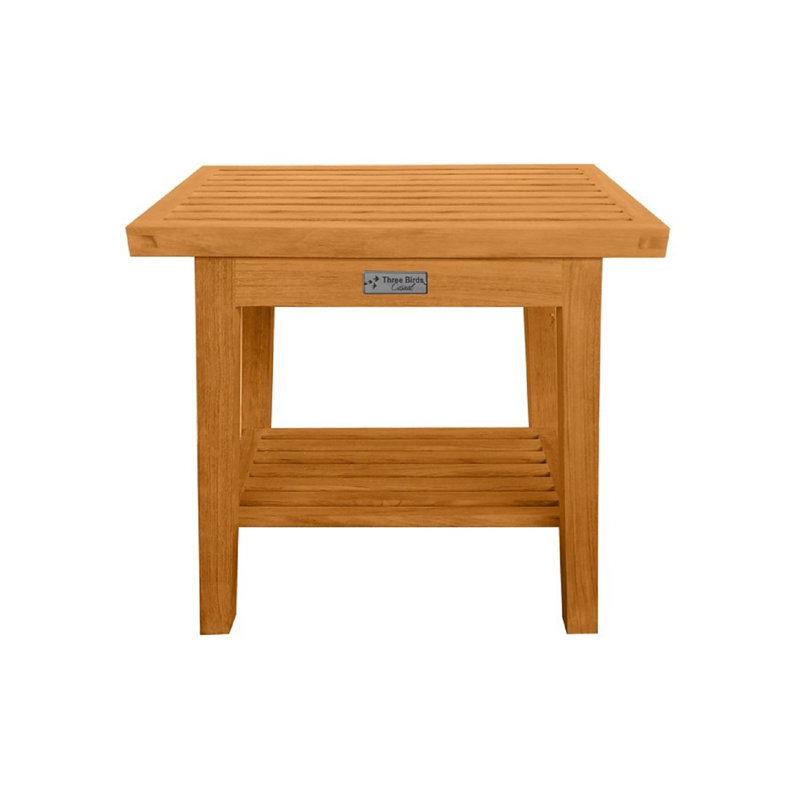 Teak Wood Outdoor Shower Stool with Shelf
