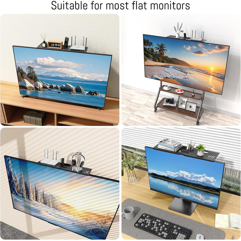 Adjustable Steel TV Top Shelf, Floating TV Stand with Storage Boxes, Universal Monitor Shelf