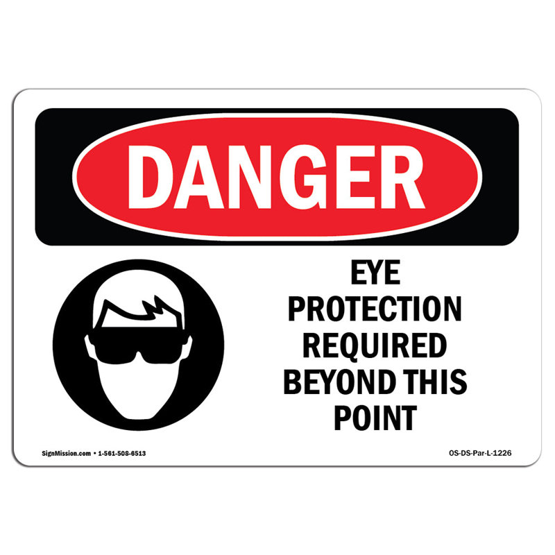 Protection oculaire requise au-delà de ce panneau, H 18 po x l 24 po x P 0,1 po
