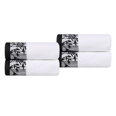 Ensemble de serviettes de bain en coton de poids moyen à bordure florale en jacquard pour la salle de bain Carinna