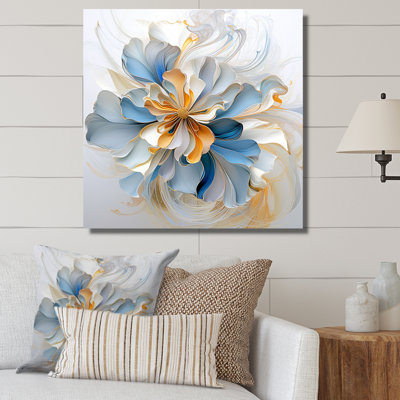 Abstrait fleur de magnolia blanc et bleu ambre I sur toile