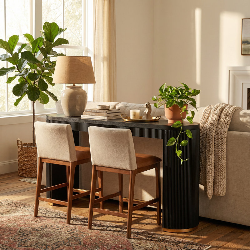 Rowan Modern MDF Counter Height Dining Table with Double Pedestal Base, Black