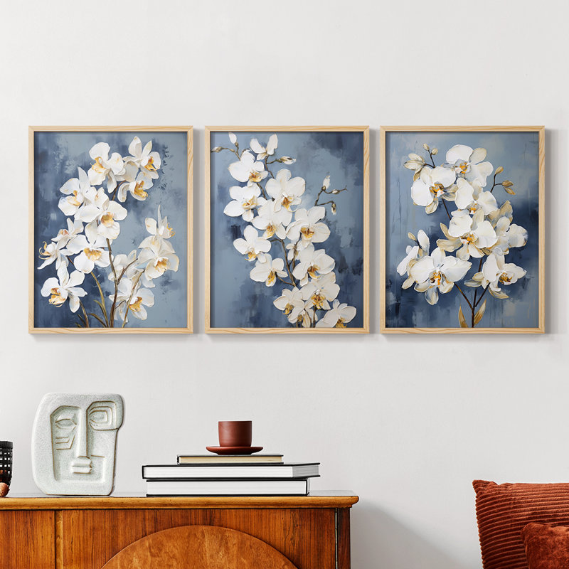 Étude florale, série III, lot de 3 estampes numériques, prêt à accrocher, Naturel, H 20 po x l 48 po