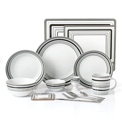 Waterside 80pc Grey Brompton Porcelain & Cutlery Combo Dinner Set