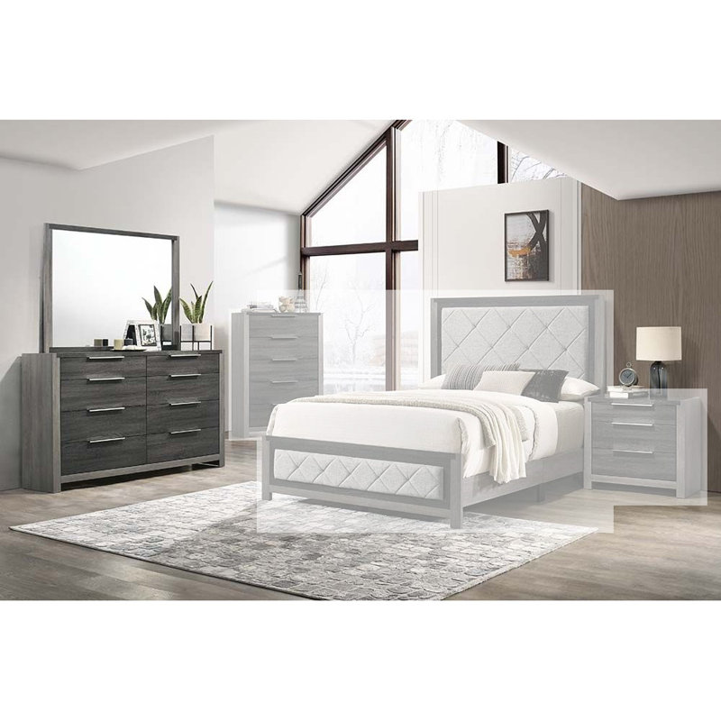 Shaunda 8 tiroirs avec miroir, Gris