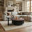 35.4" Modern Round Fluted Drum Coffee Table Set with 2 Hidden Storage Drawers & Glass Side Table