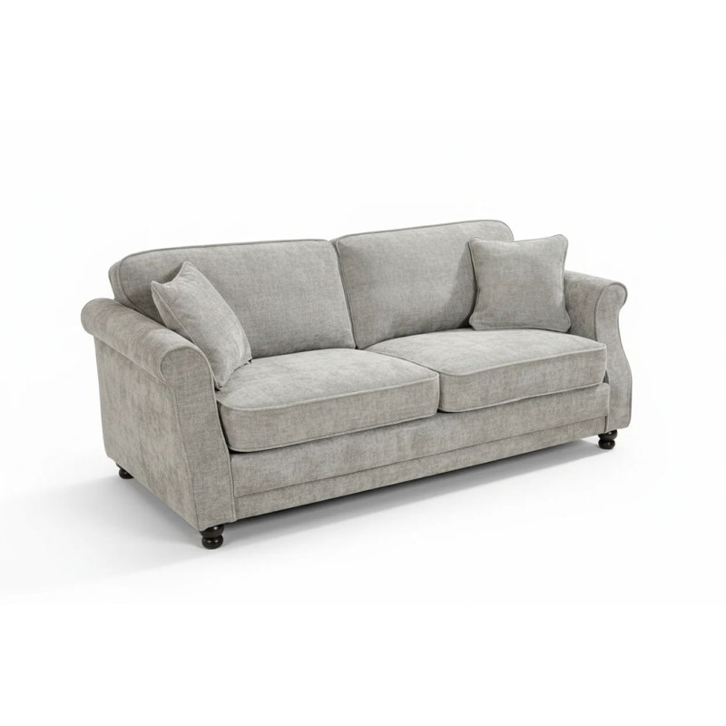 Baldemar 3 Seater Chenille Sofa, 3, Light Grey