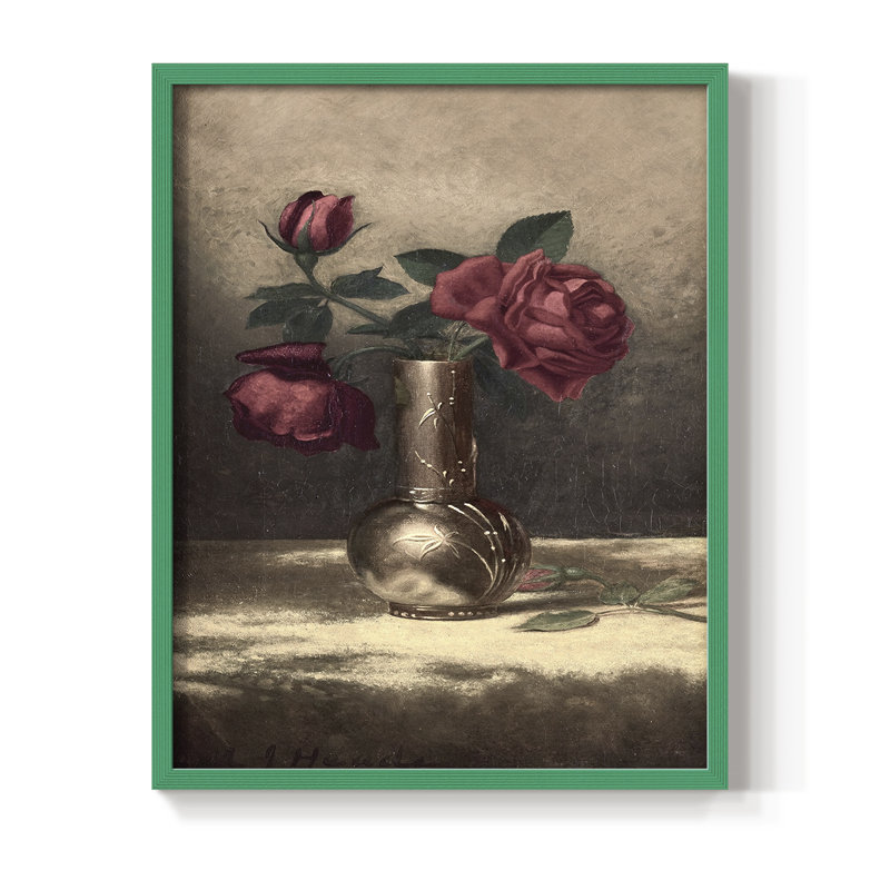 Impression florale vintage encadrée LXVII - bois massif, Vert, H 15 po x l 12 po