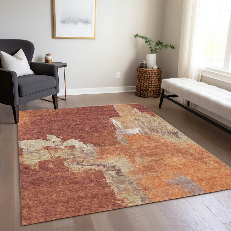 Tapis paprika intérieur / extérieur lavable à la machine Christain ACN1335, Rectangle 5 pi x 7 pi 6 po