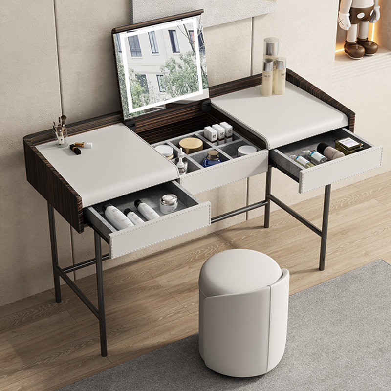 Commode simple en bois massif à miroir, Noir / blanc / brun