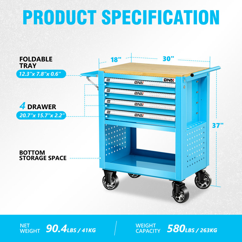 19 in. W -Drawer Steel Bottom Rollaway Chest with Wheels