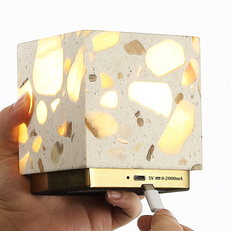 Clingmans 4.63" Modern Glam Terrazzo Rechargeable/Cordless Dimmable LED Mini Table Lamp with Touch Sensor