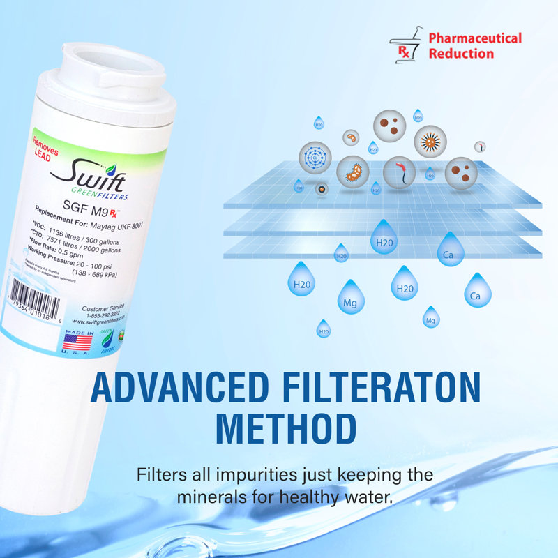 SGF-M9 Rx Compatible Pharmaceuticals Refrigerator Water Filter for UKF8001, EFF-6007A, EDR4RXD1.